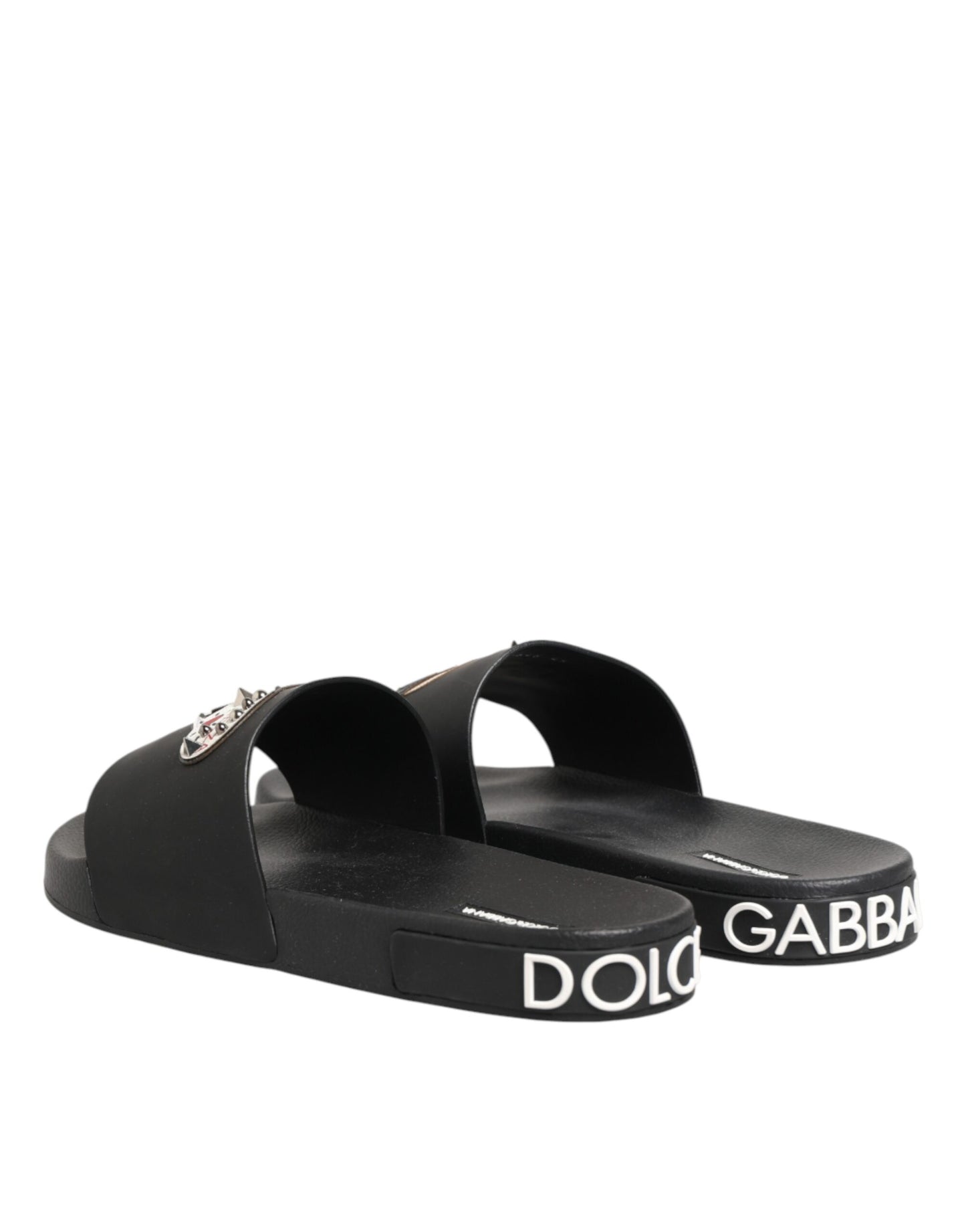 Dolce & Gabbana Black Leather Slides Sandals Beachwear Shoes