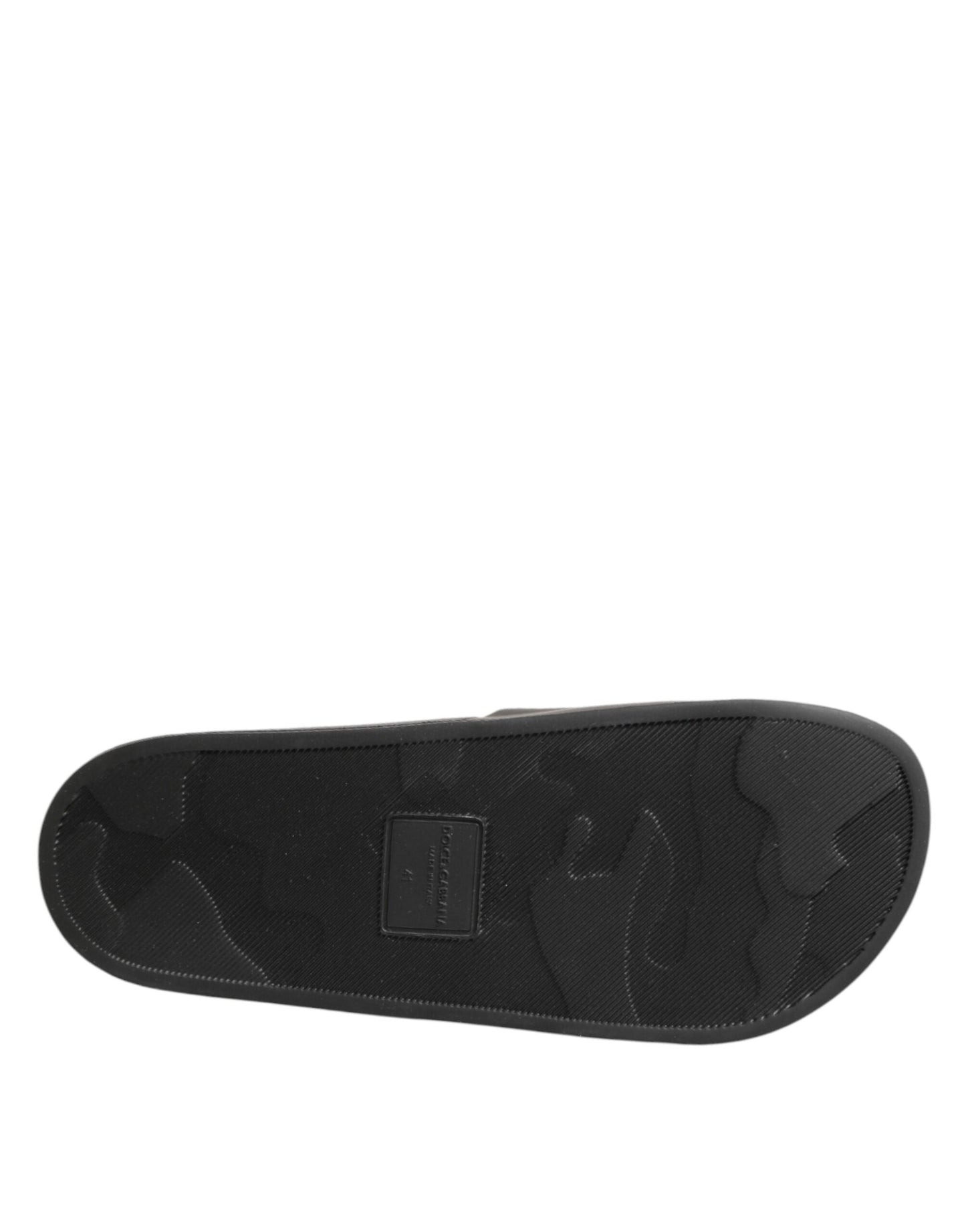 Dolce & Gabbana Black Leather Slides Sandals Beachwear Shoes