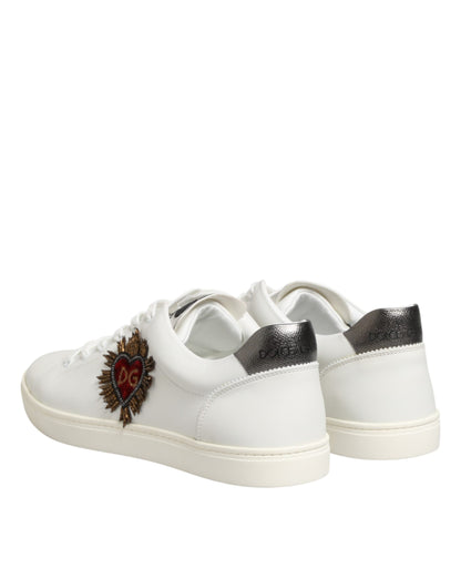 Dolce & Gabbana White Leather Heart Embellished Sneakers Shoes