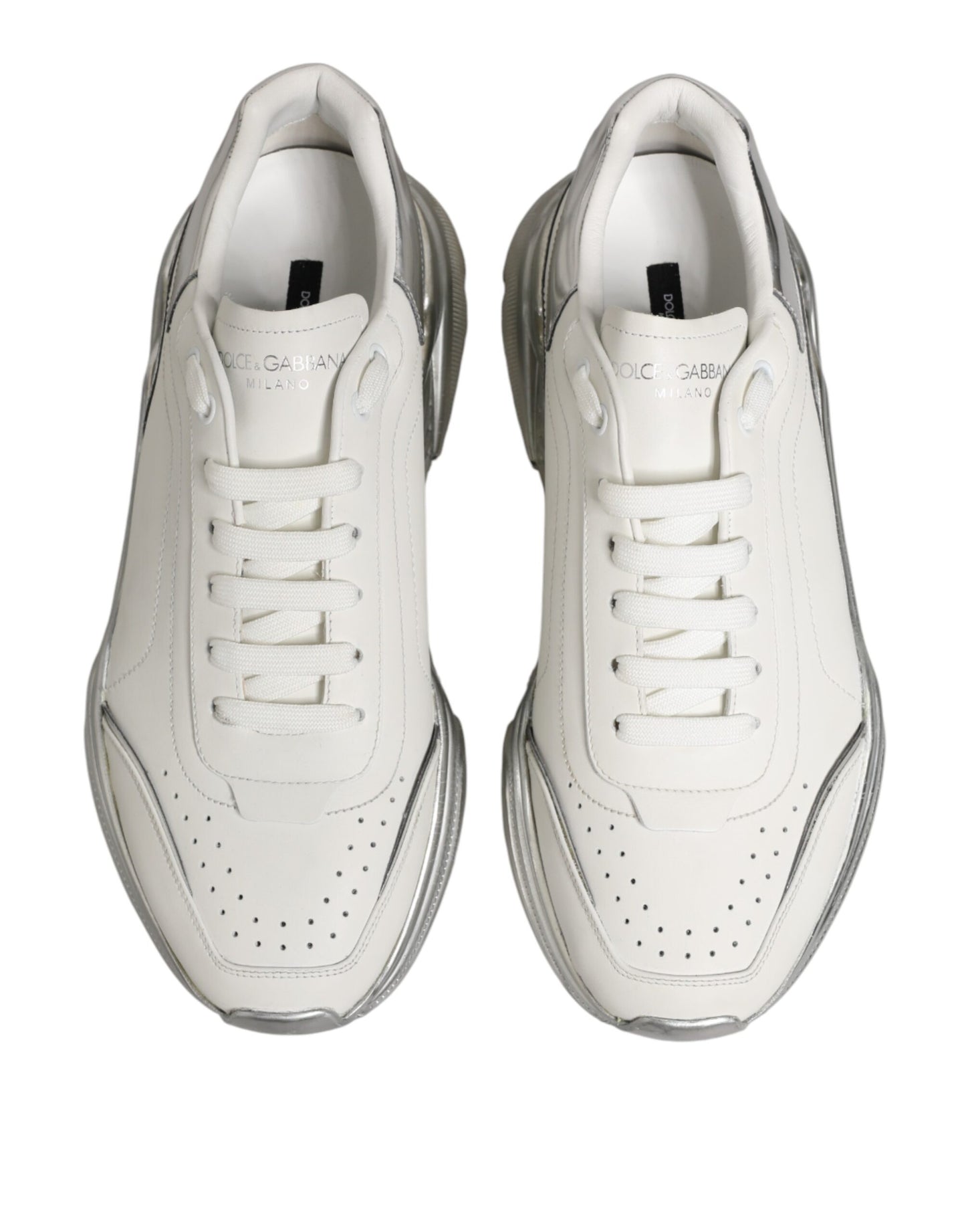 Dolce & Gabbana White Silver Daymaster Low Top Sneakers Shoes