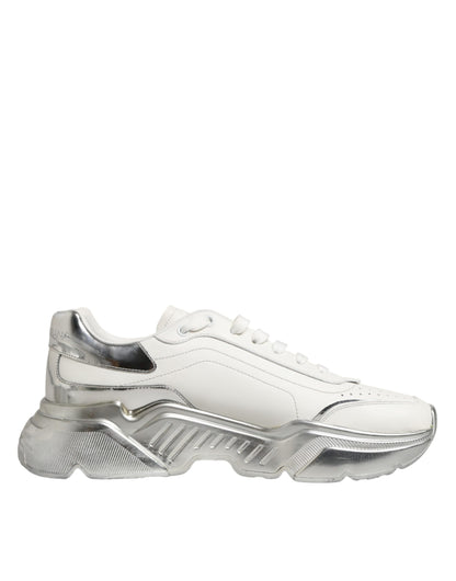 Dolce & Gabbana White Silver Daymaster Low Top Sneakers Shoes