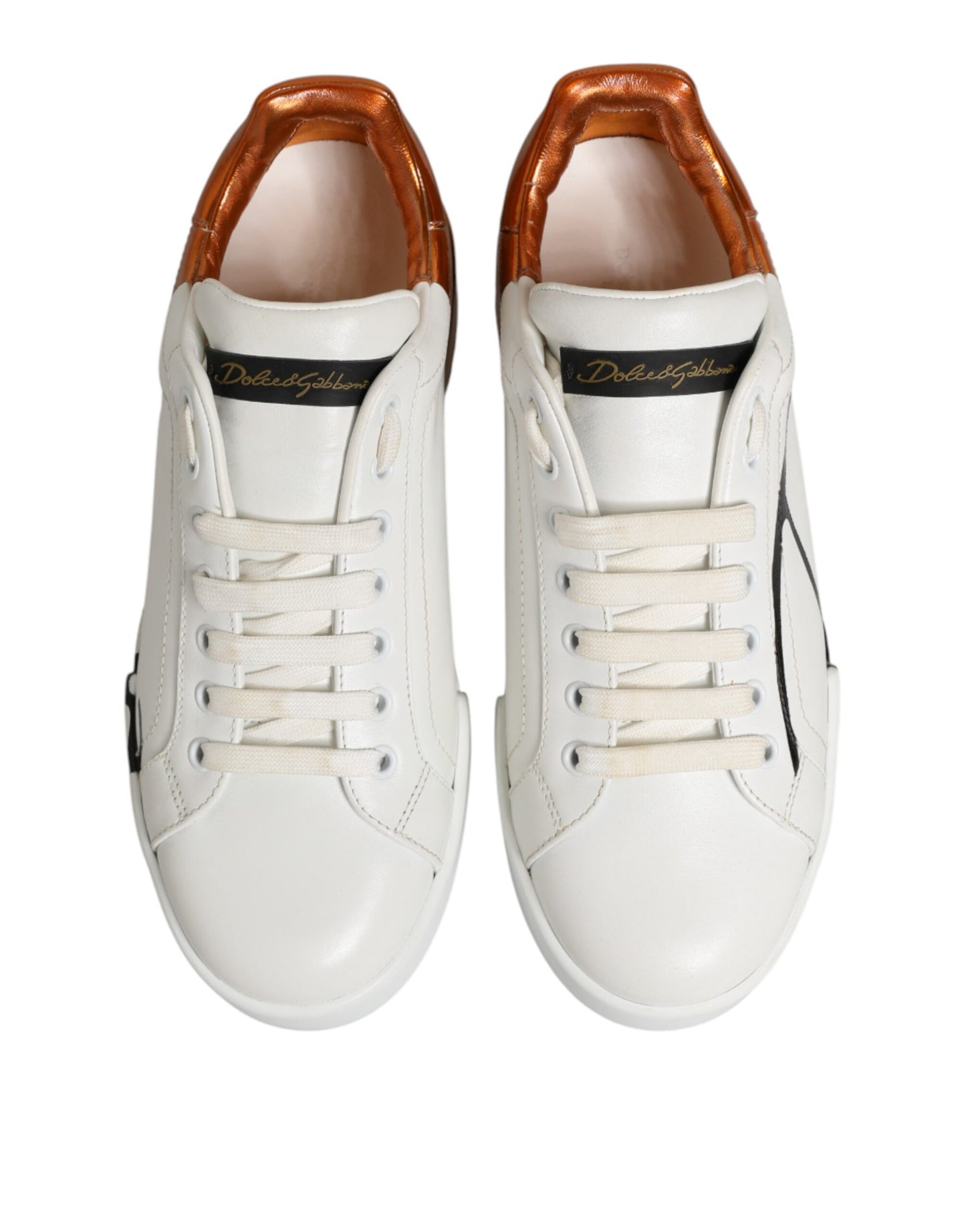 Dolce & Gabbana White Brown Leather Low Top Sneakers  Shoes