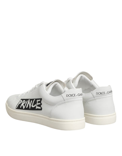 Dolce & Gabbana White Prince Leather Low Top Men Sneakers Shoes