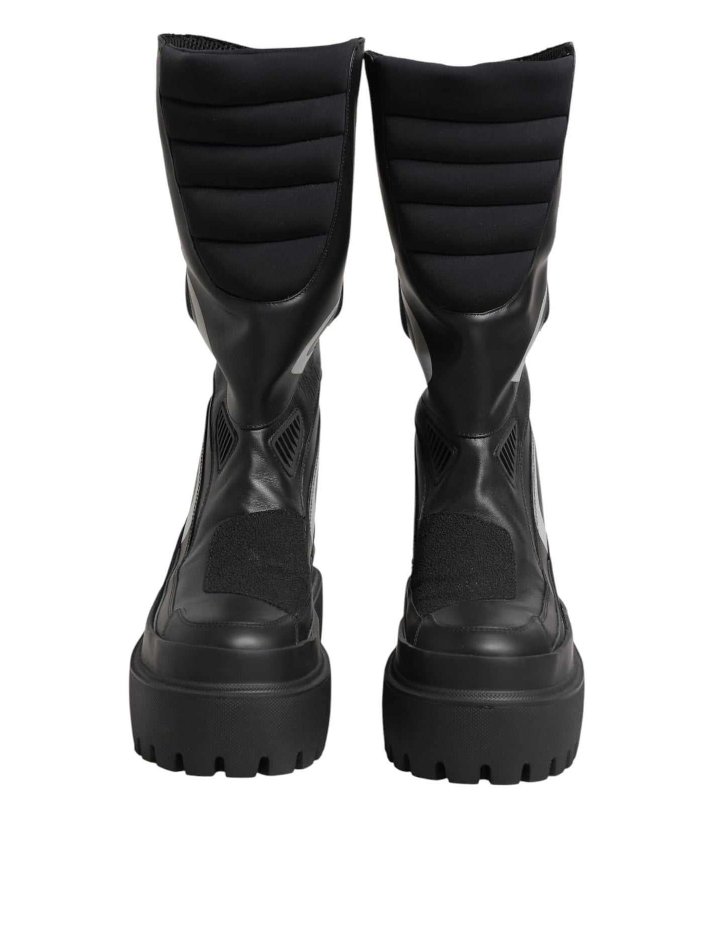Dolce & Gabbana Black Leather Mid Calf Biker Boots Shoes