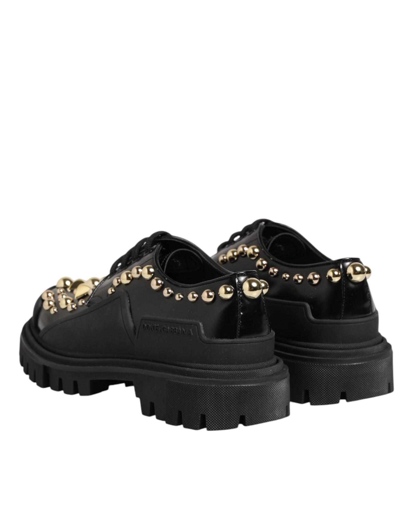 Dolce & Gabbana Black Leather Jeweled Crystals Derby Shoes