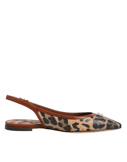 Dolce & Gabbana Brown Leopard Slingback Flats Sandals Shoes