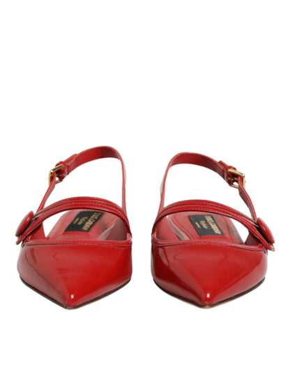 Dolce & Gabbana Red Leather Slingback Flats Sandals Shoes