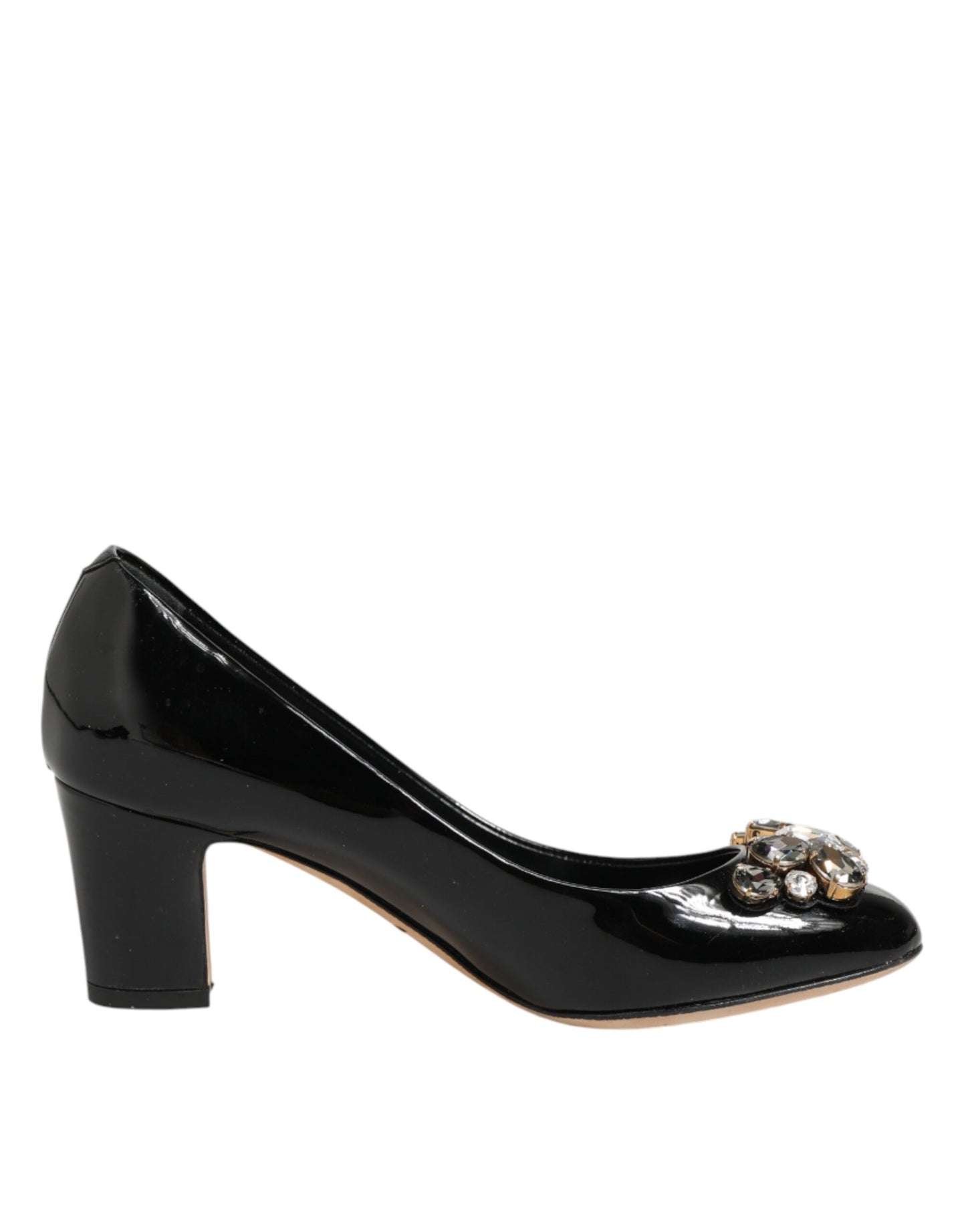 Dolce & Gabbana Black Leather Crystals Heels Pumps Shoes