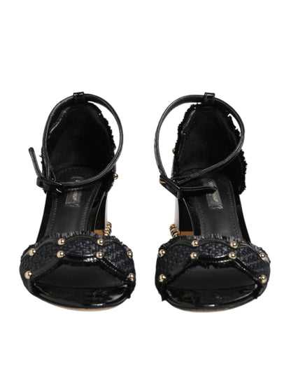 Dolce & Gabbana Black Studded Ankle Strap Sandals Shoes