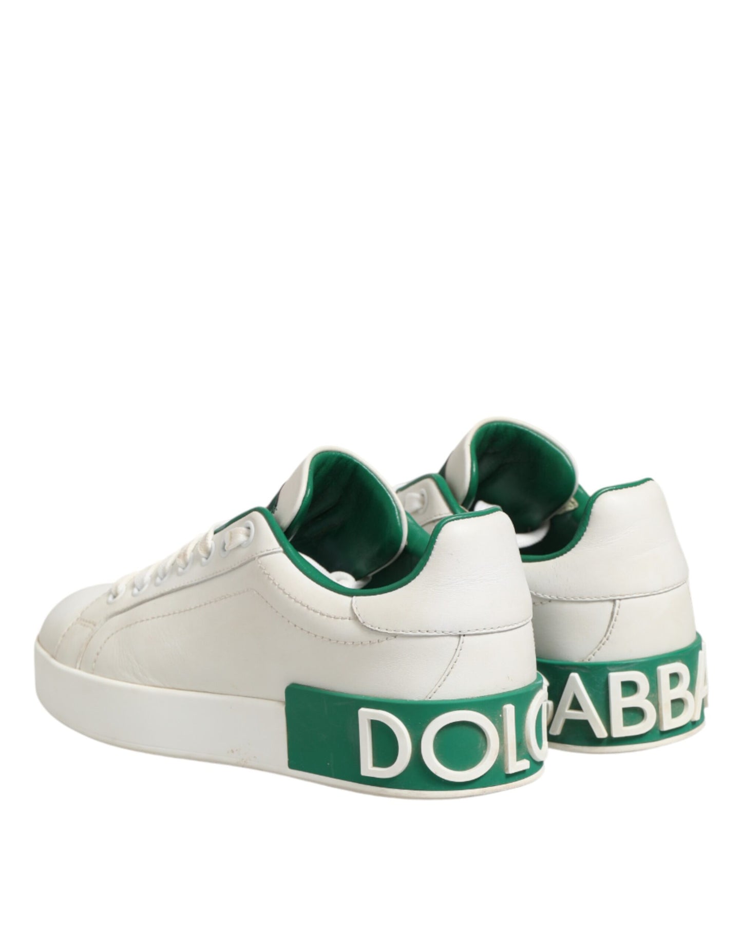 Dolce & Gabbana White Green Leather Low Top Sneakers Shoes