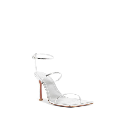 Amina Muaddi Silver Calfskin Stiletto Heel Sandals