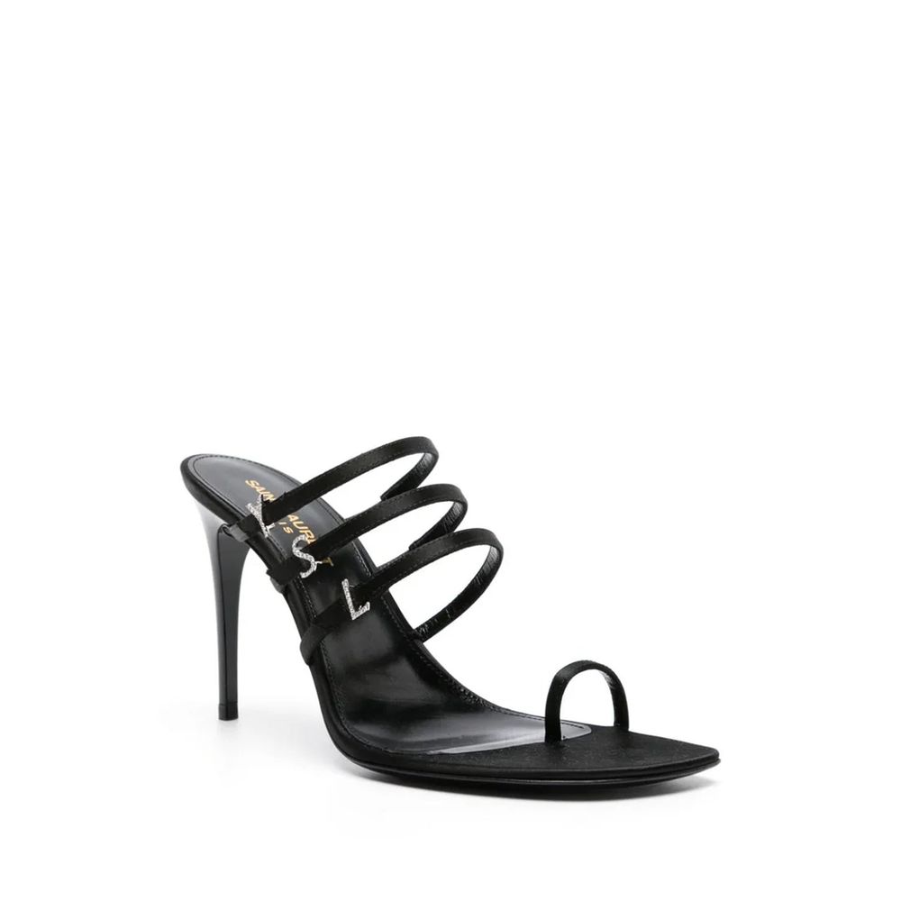 Saint Laurent Black Silk Stiletto Heel Sandals