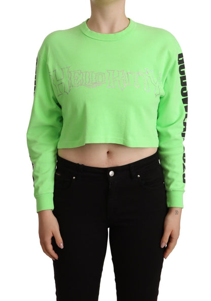 GCDS Mintgrüner bedruckter Langarm-Crop-Top-Pullover