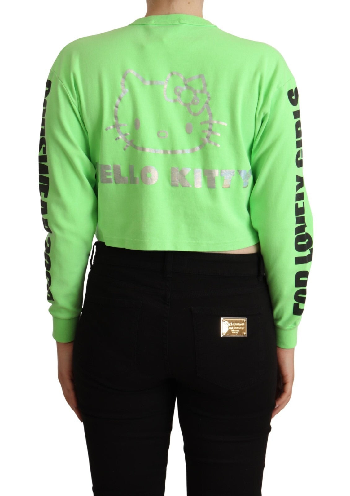 GCDS Mintgrüner bedruckter Langarm-Crop-Top-Pullover