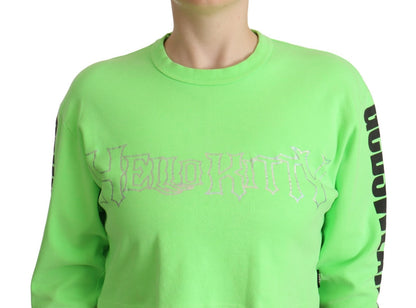 GCDS Mintgrüner bedruckter Langarm-Crop-Top-Pullover