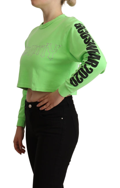 GCDS Mintgrüner bedruckter Langarm-Crop-Top-Pullover
