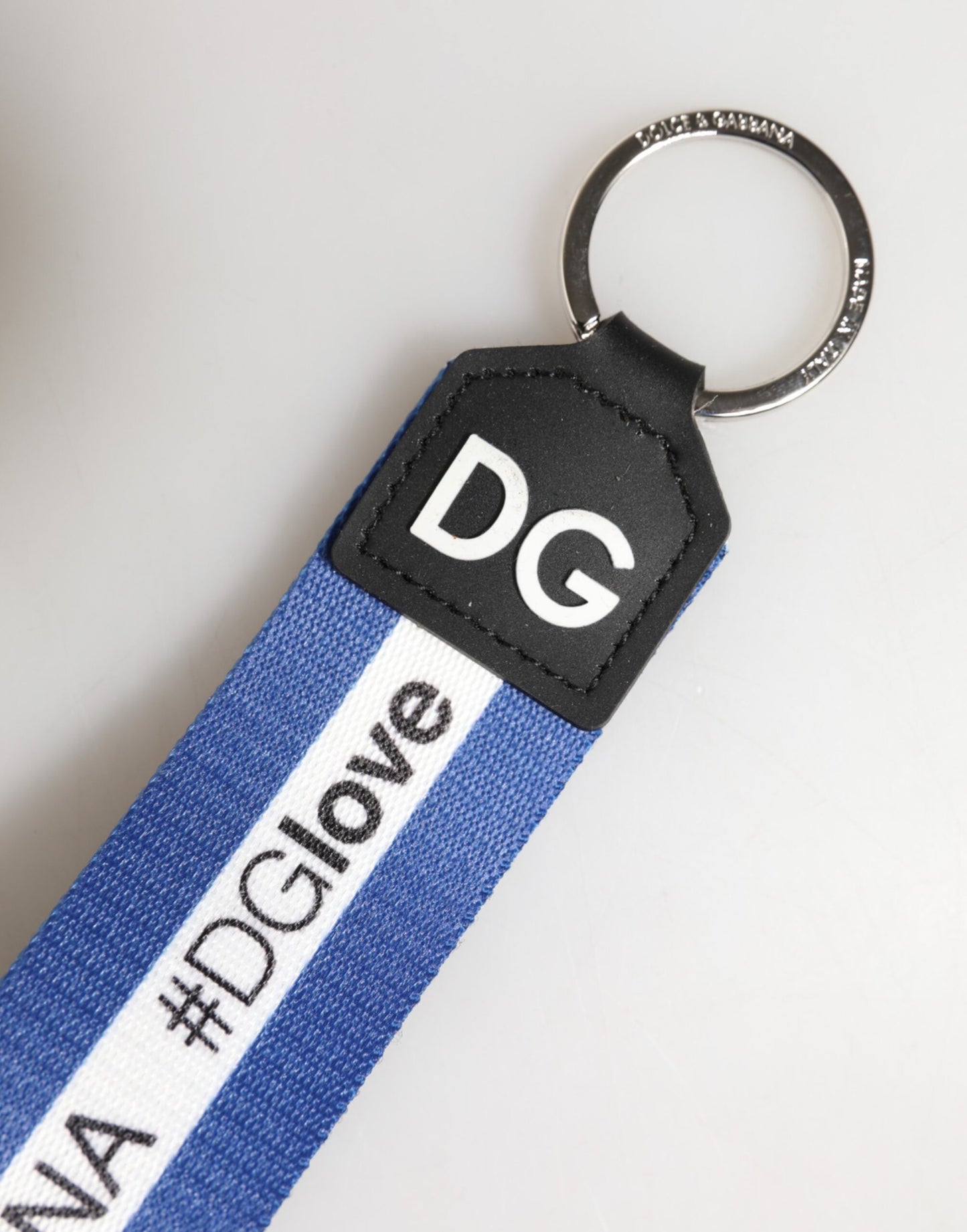 Dolce & Gabbana White Blue Logo Polyester PVC Holder Keychain Keyring