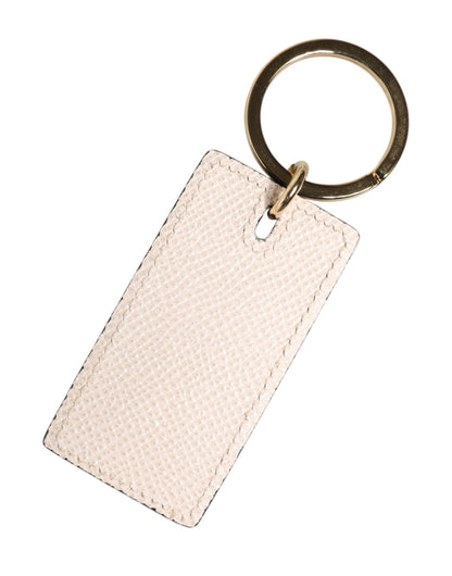 Dolce & Gabbana White Calf Leather D&G Logo Metal Ring Keychain Keyring