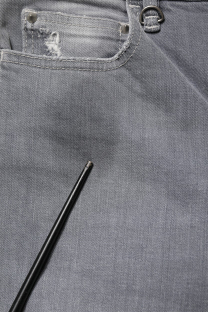 CYCLE Gray Tattered Mid Waist Men Straight Denim Trouser Jeans