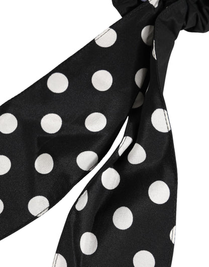 Dolce & Gabbana Black Cotton Polka Dot Scarf Tie Accessory Hair Scrunchie