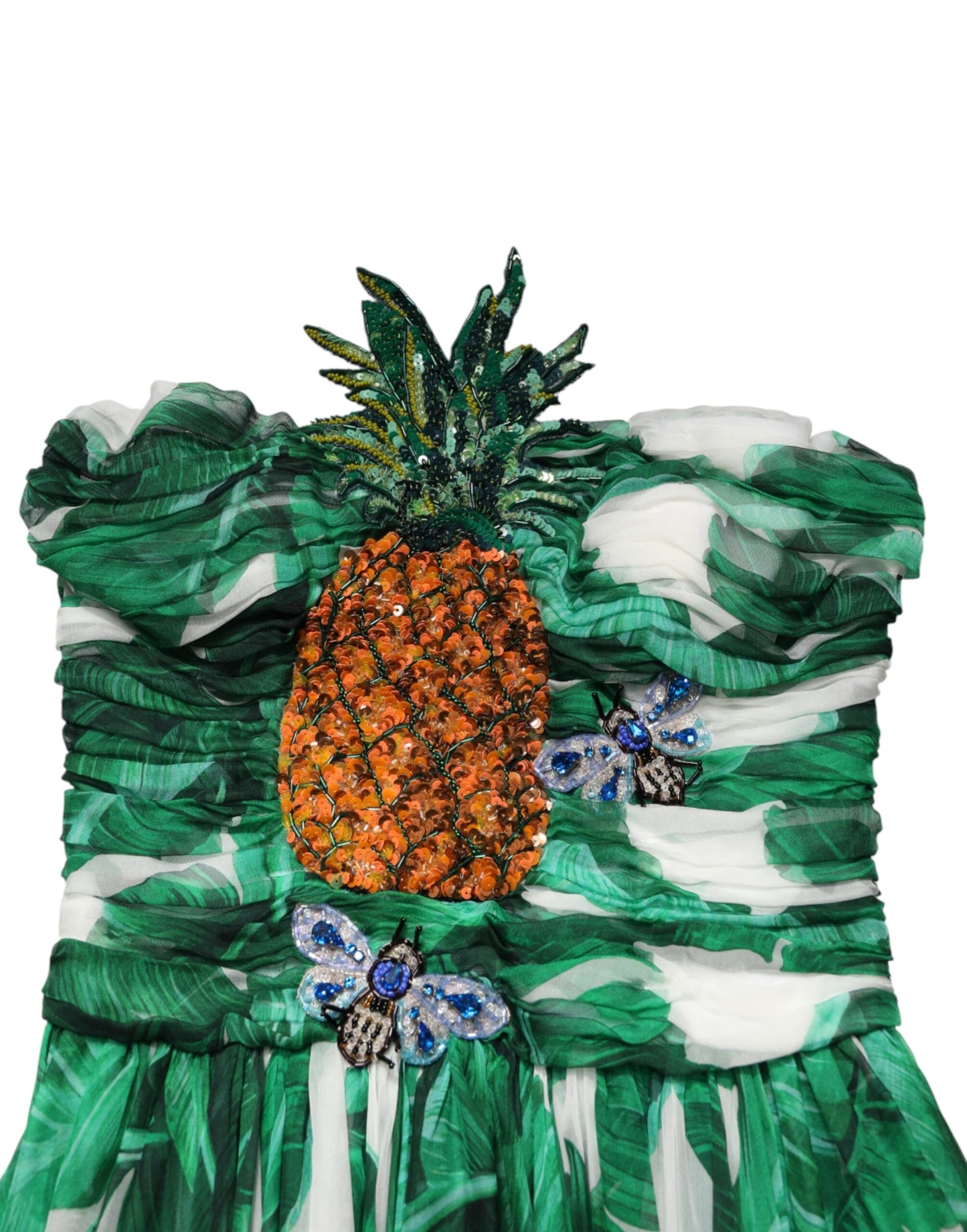 Dolce & Gabbana Green Pineapple Embellished BananaLeaf Dress