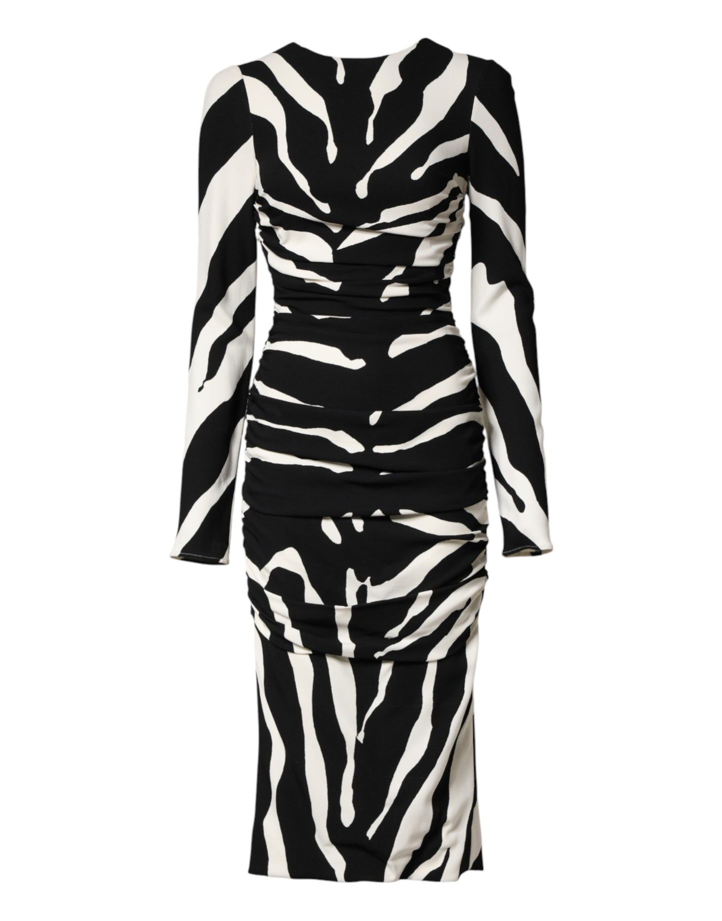 Dolce & Gabbana Black White Zebra Viscose Sheath Midi Dress