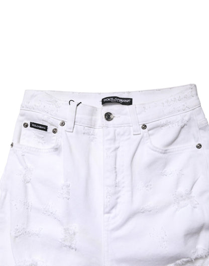 Dolce & Gabbana White Distressed High Waist Denim Jeans