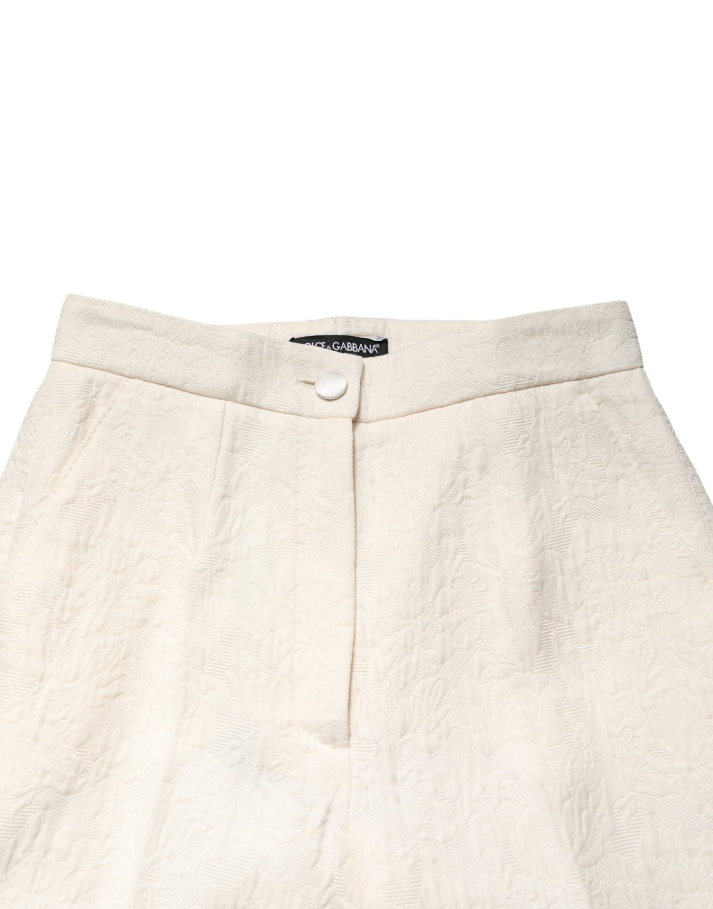 Dolce & Gabbana White Cotton Floral Brocade Dress Pants