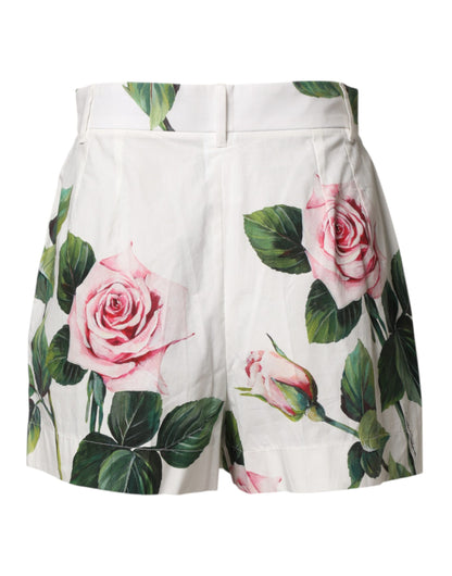 Dolce & Gabbana White Floral Print High Waist Hotpants Short