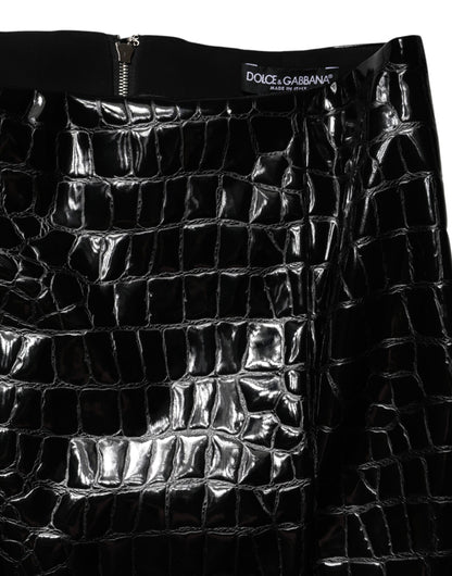 Dolce & Gabbana Black Croc Faux-Leather Mid Waist Midi Skirt