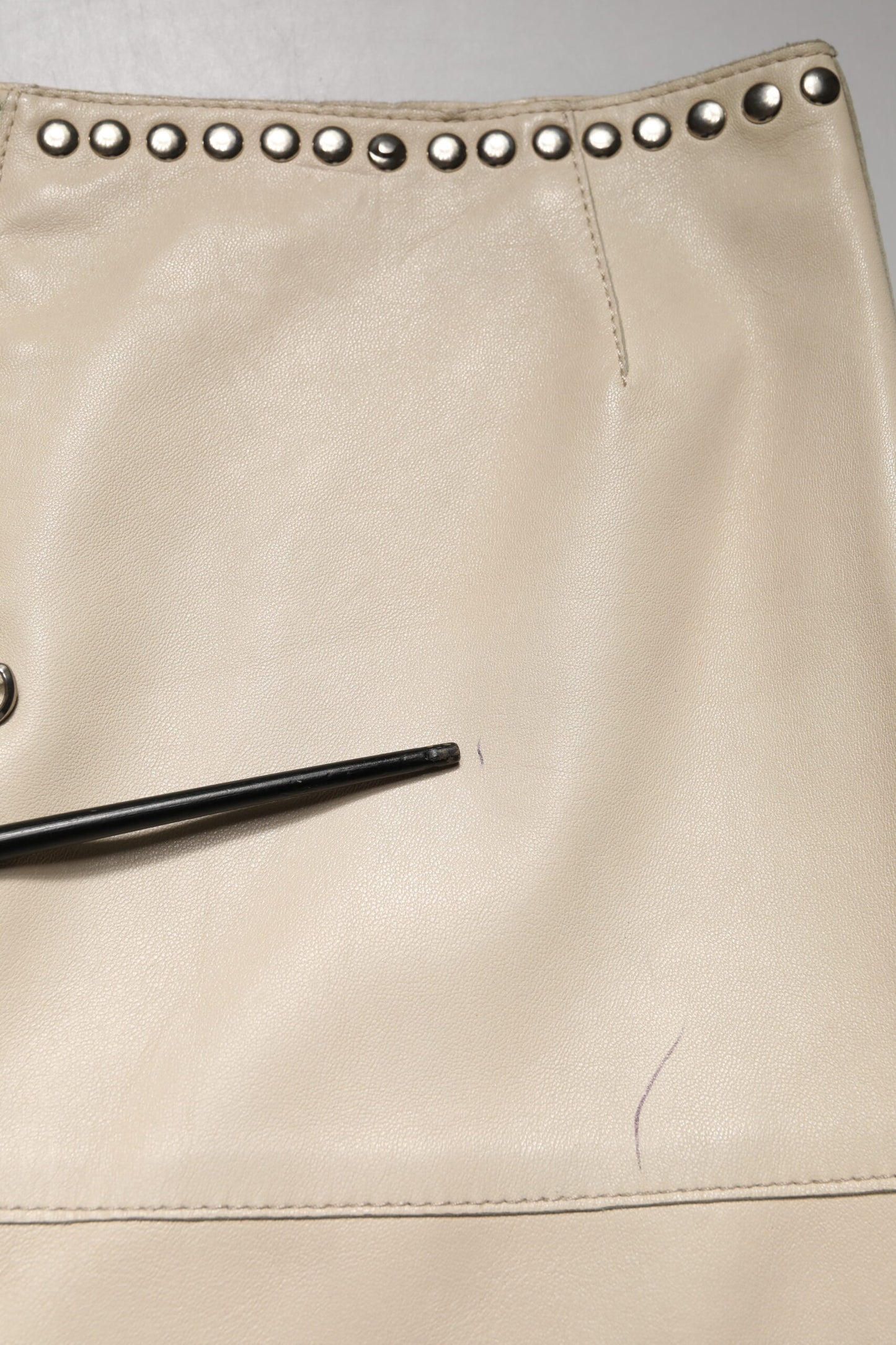 Dolce & Gabbana Beige Leather Studs Mid Waist Mini Skirt