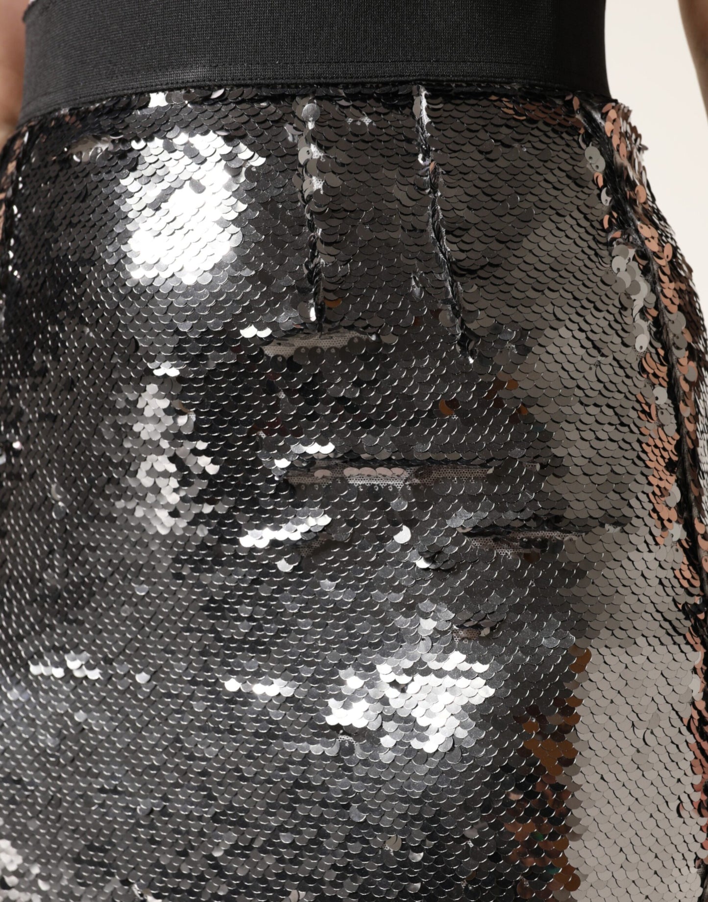 Dolce & Gabbana Metallic Gray Sequin High Waist Mermaid Skirt