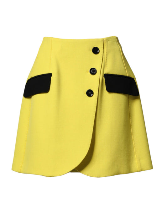 Dolce & Gabbana Yellow Wool Buttoned High Waist Mini Skirt