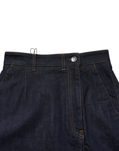 Dolce & Gabbana Dark Blue Cotton A-line Denim Midi Skirt
