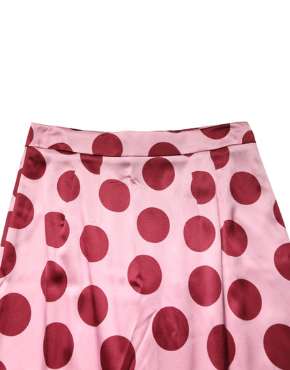 Dolce & Gabbana Pink Polka Dot Silk Pencil Cut Midi Skirt