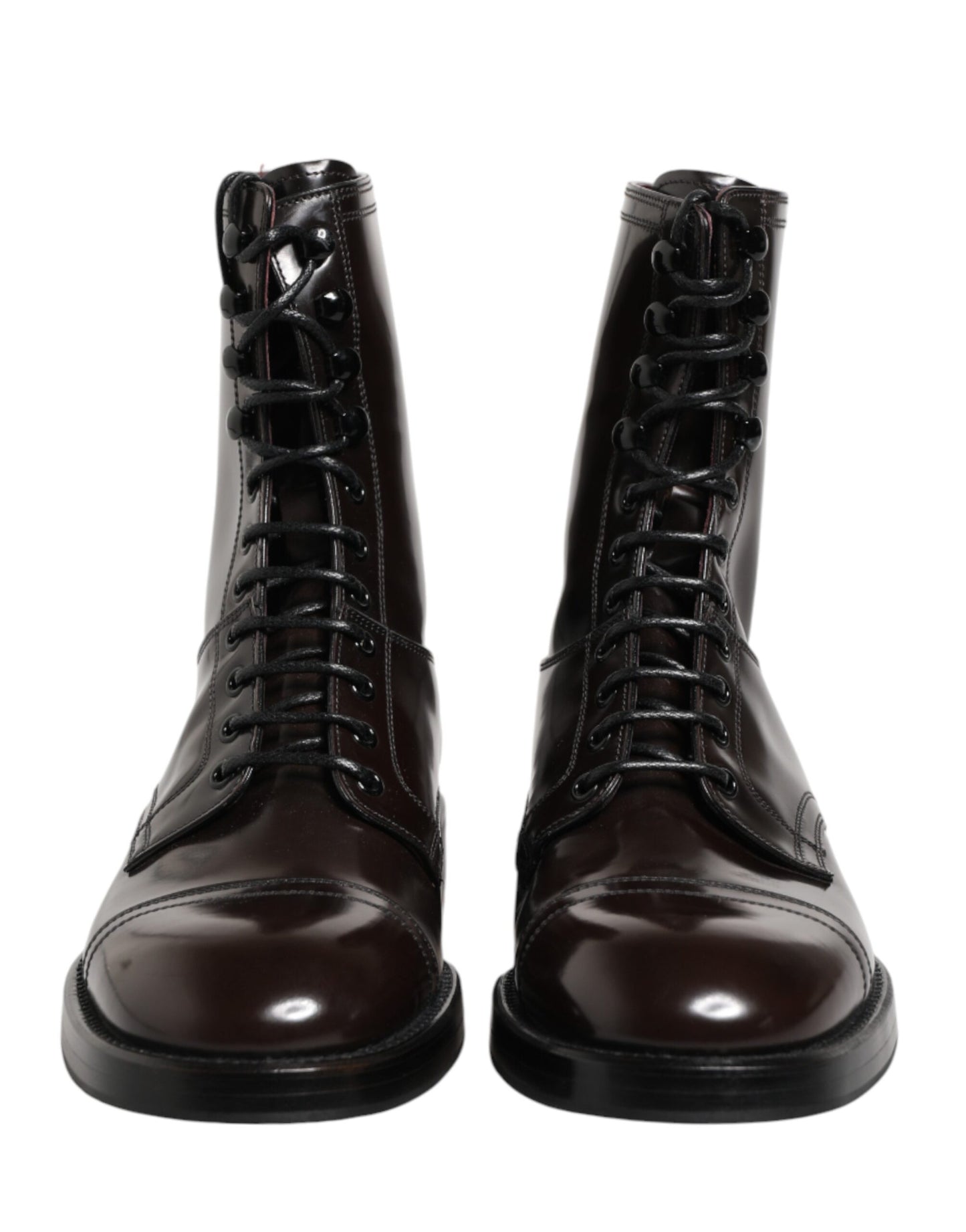 Dolce & Gabbana Black Leather Lace Up Mid Calf Boots Shoes