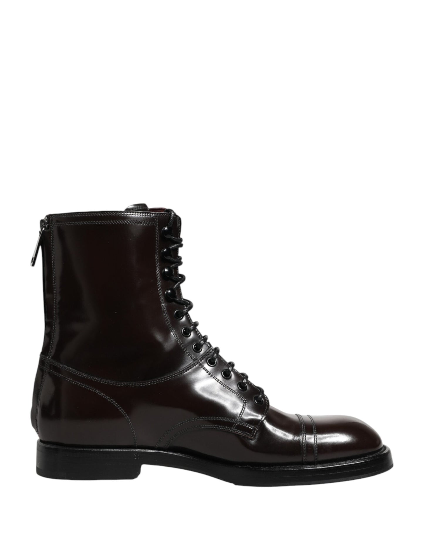 Dolce & Gabbana Black Leather Lace Up Mid Calf Boots Shoes