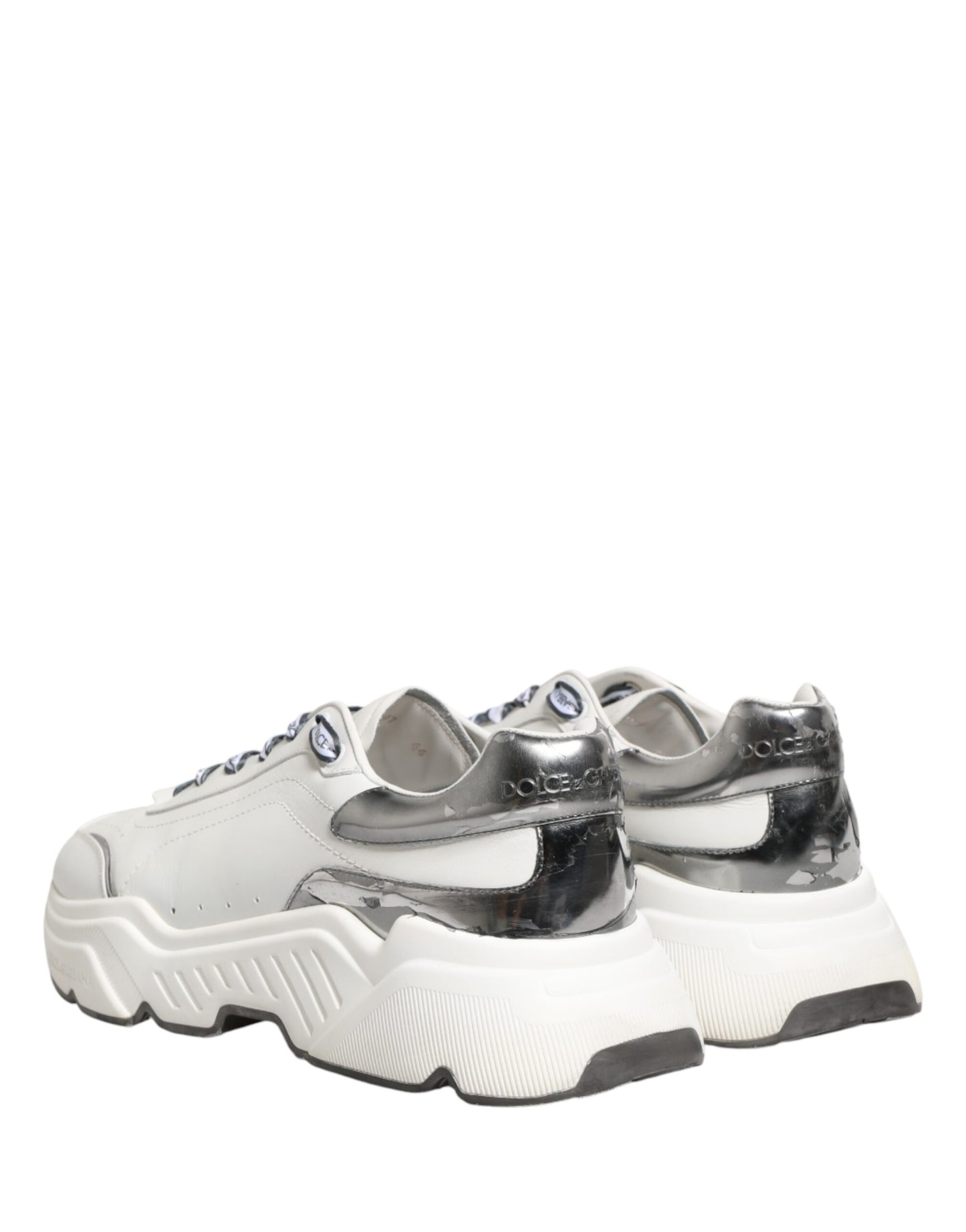 Dolce & Gabbana White Silver Daymaster Low Top Sneakers Shoes