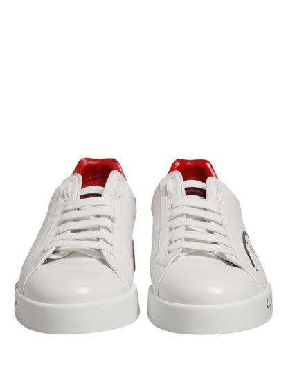 Dolce & Gabbana White Red Portofino Low Top Men Sneakers Shoes
