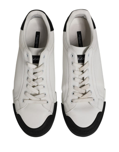 Dolce & Gabbana Black White Leather Low Top Sneakers Shoes