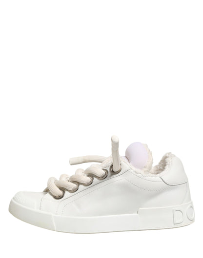 Dolce & Gabbana White Leather Men Low Top Sneakers Shoes