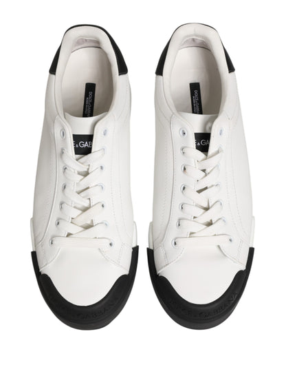 Dolce & Gabbana Black White Leather Low Top Sneakers Shoes