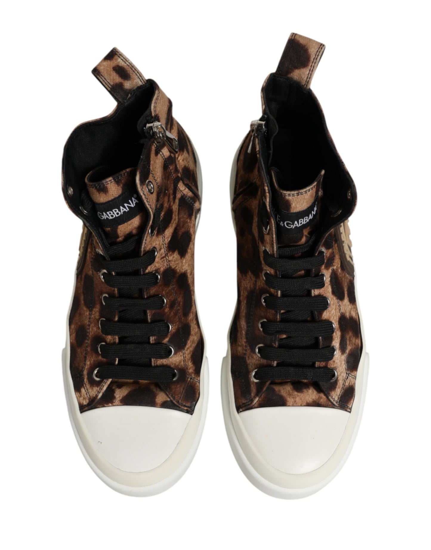 Dolce & Gabbana Brown Leopard Cotton High Top Sneakers  Shoes