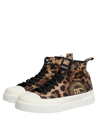 Dolce & Gabbana Brown Leopard Cotton High Top Sneakers  Shoes