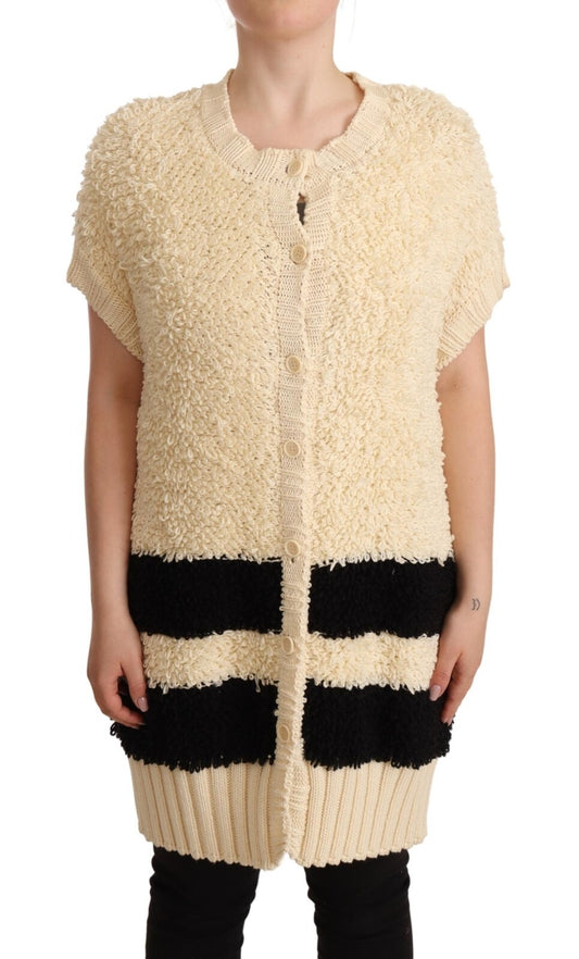 Philosophy Beige Black Short Sleeve Button Cardigan Sweater