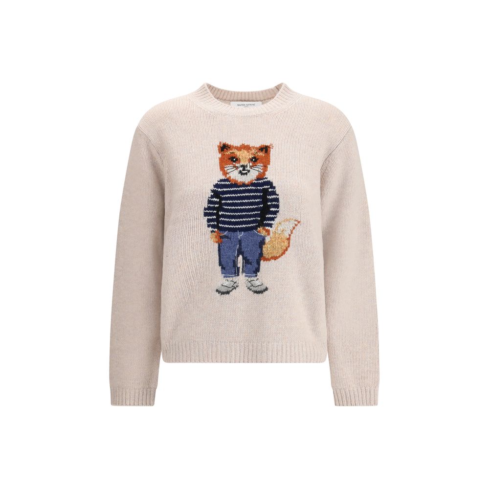 Maison Kitsuné Sweatshirt aus cremefarbener Merinowolle