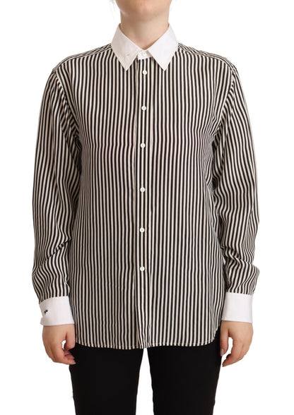 Polo Ralph Lauren Black White Striped Long Sleeves Collared Top