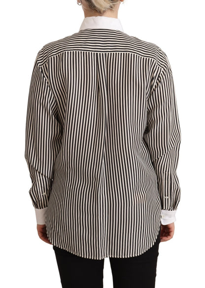 Polo Ralph Lauren Black White Striped Long Sleeves Collared Top