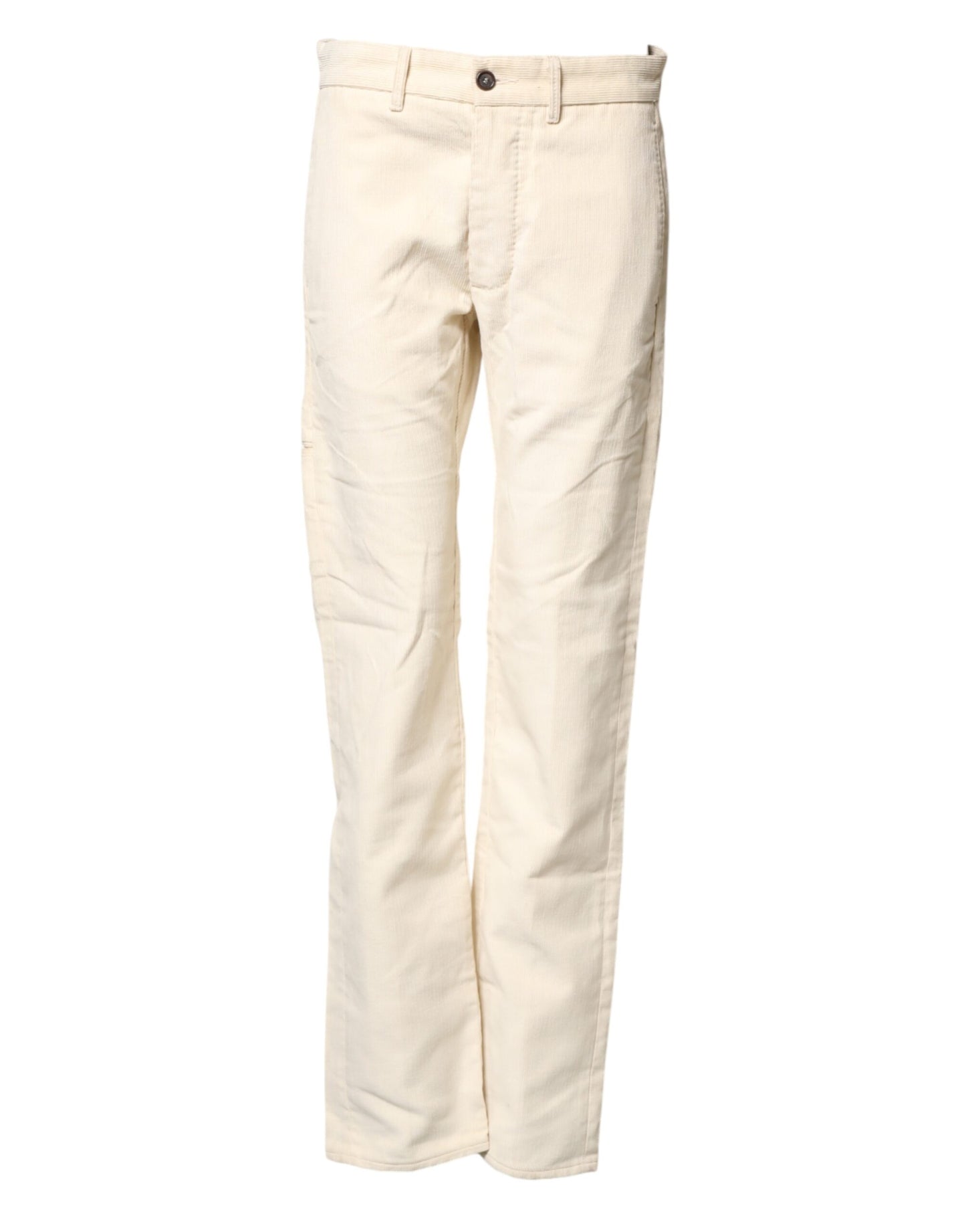 Fortela Off White Cotton Straight Men Corduroy Chino Trouser Pants