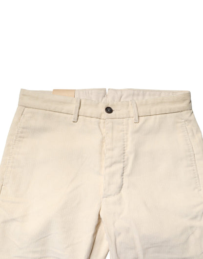 Fortela Off White Cotton Straight Men Corduroy Chino Trouser Pants
